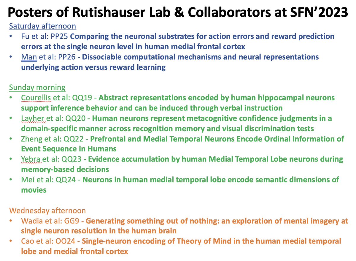 Excited to be at SFN this year! We are presenting new work on learning of abstract representations, cognitive boundaries, error monitoring, integration, semantic representations, and face representations &amp; imagination !  #SFN2023 <a href="/CedarsSinaiMed/">Cedars-Sinai Academic Medicine</a> <a href="/CaltechN/">Caltech Neuroscience</a> <a href="/NeurosciencesCS/">Neurology and Neurosurgery at Cedars-Sinai</a>