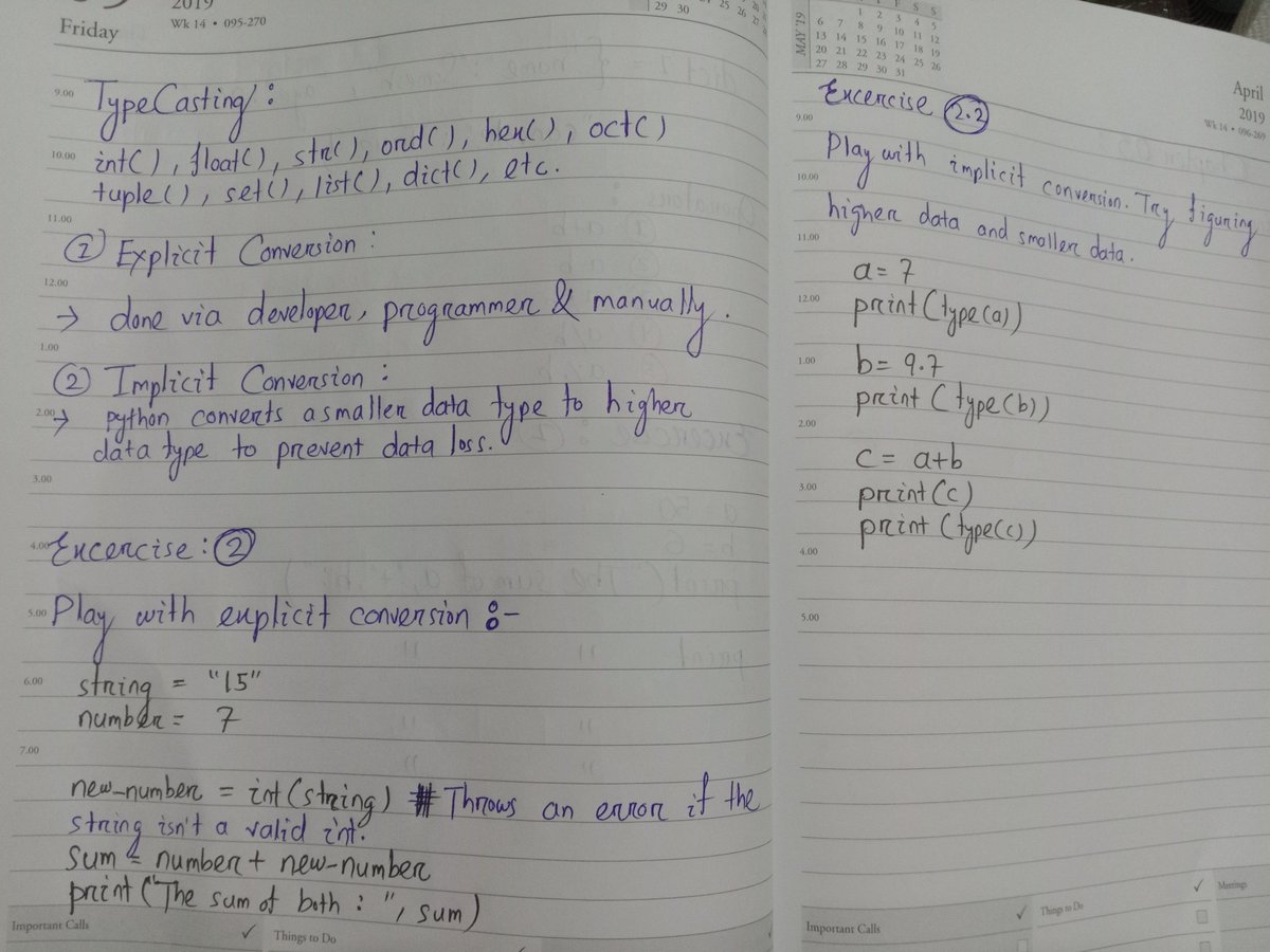ftsomeshh's tweet image. #pyhtonprogramming #day4 #nov11
Today I got to know about typecasting and it&apos;s types as well #explicit #implicit. Also made a calculator using some operators (+-*/%)
#operators #calculator #ex2