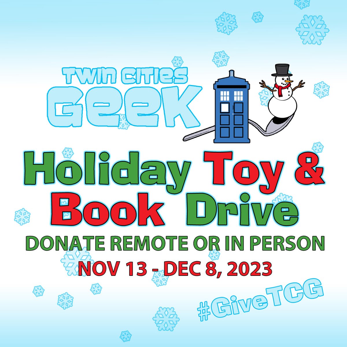 The MN geek community's annual grassroots Holiday Toy & Book Drive returns for its 9th year! Visit a donation box in the metro by December 8 to #GiveTCG! 👉 TwinCitiesGeek.com/ToyDrive