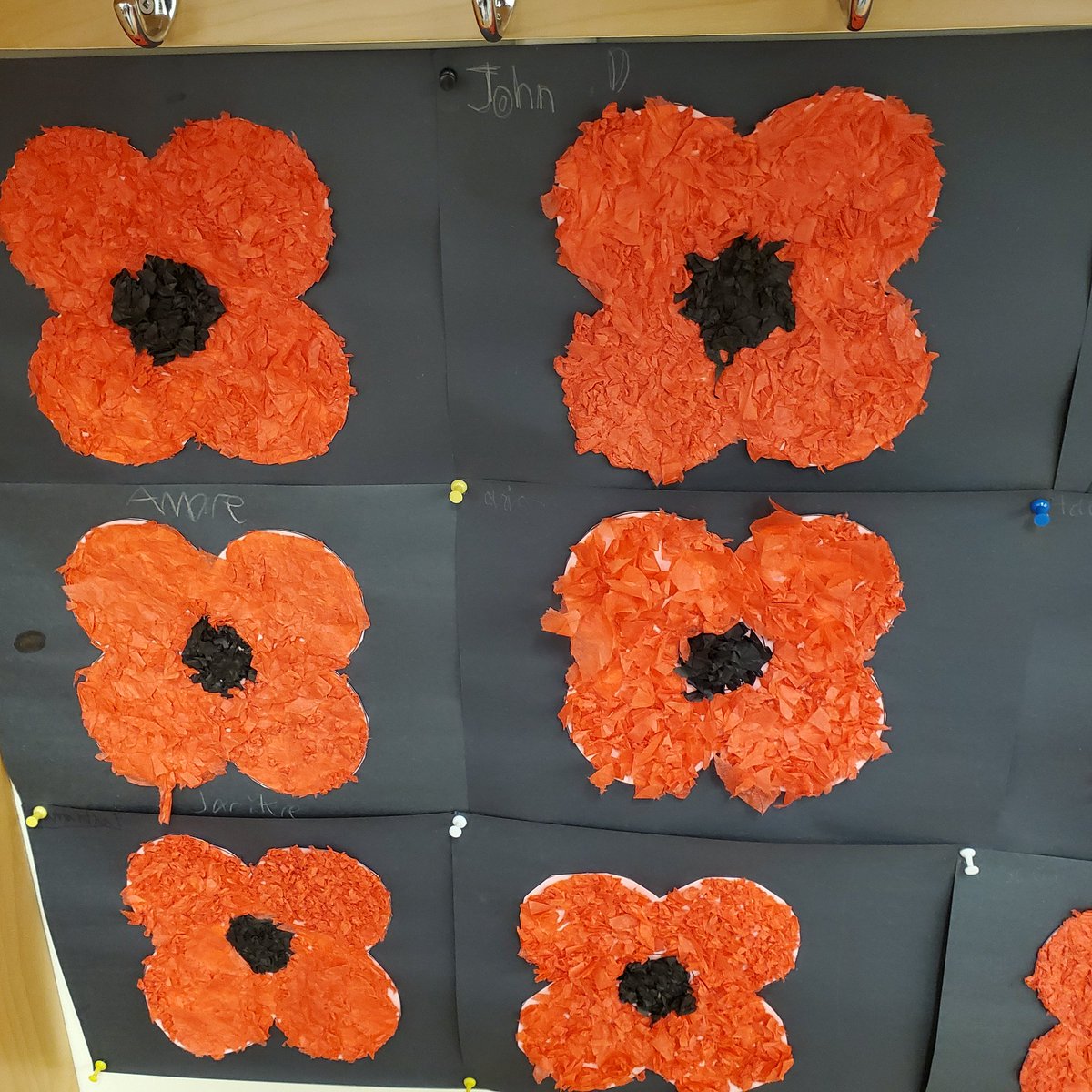 Lest We Forget! Beautiful poppy artwork by my students. We also decorated the gym with our artwork for our school's Remembrance Day Assembly! @LKCougars @newwestschools