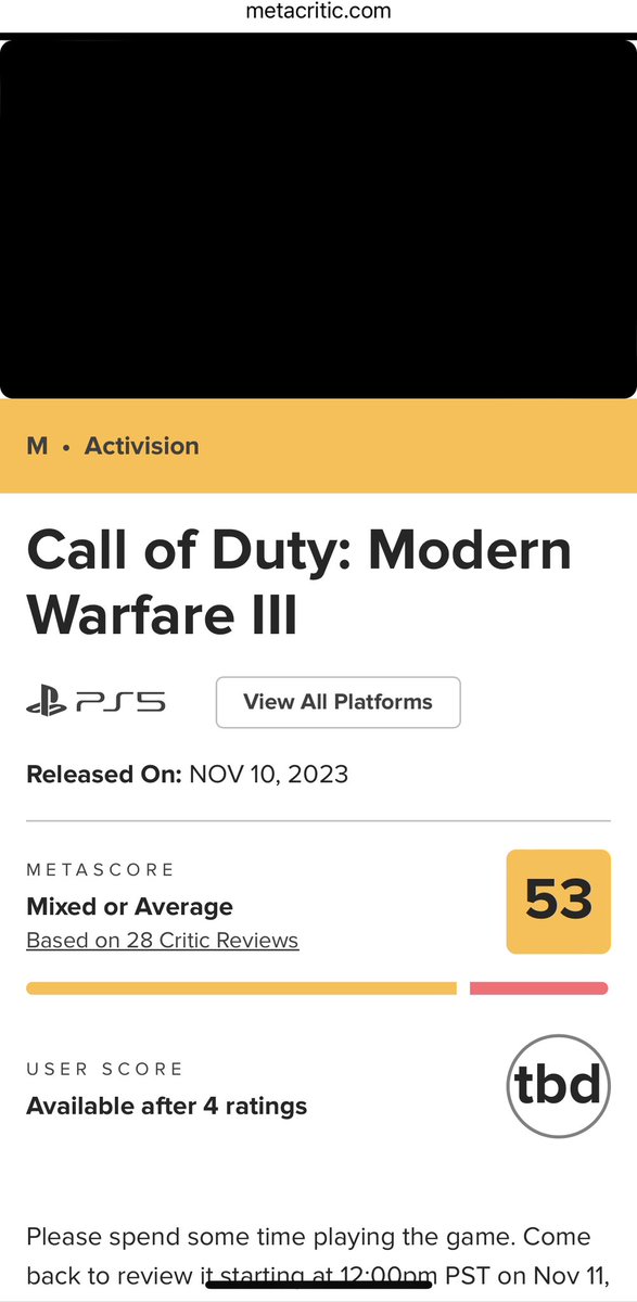 تقييم مودرن وارفير 3 على موقع ميتاكرتيك “53/100” 😨😨😶‍🌫️
#MW3