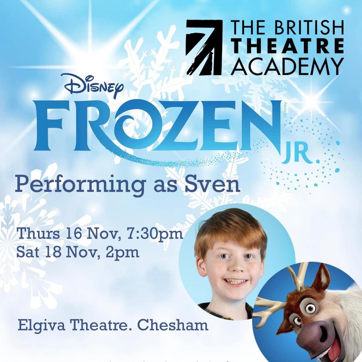 HarryMPerforms's tweet image. Nearly show week 🎭. Can’t wait to perform as Sven with my @BTAOnStage family. #YoungPerformer #ReindeerAreBetterThanPeople #Frozen