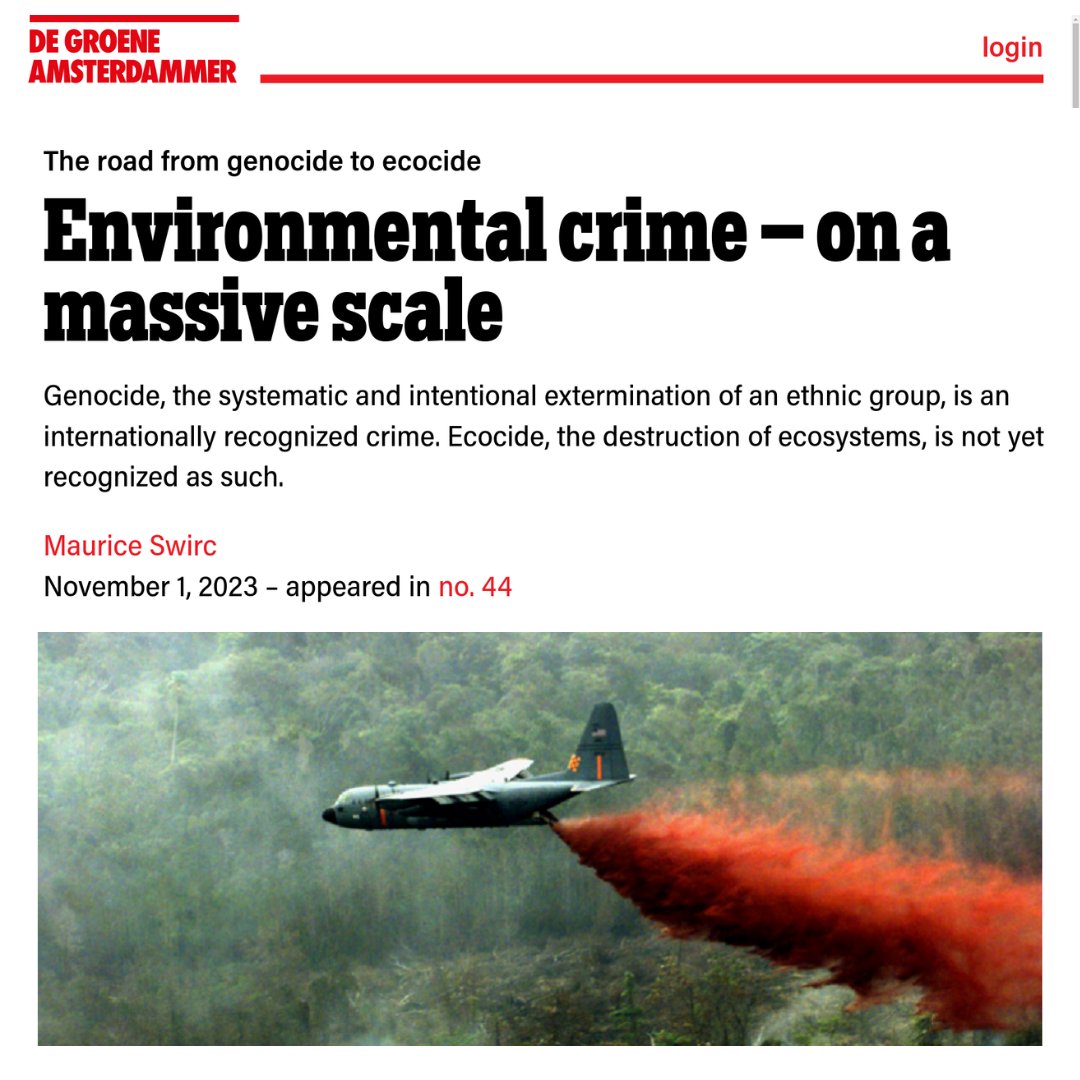 Journalist/author @MauriceSwirc delved into the history of #ecocide. Which states stepped in to nix crime reaching the @IntlCrimCourt in 1990s? Read the @DeGroene article to find out: groene.nl/artikel/milieu… More #EcocideLaw history: ecocidelaw.com #StopEcocide