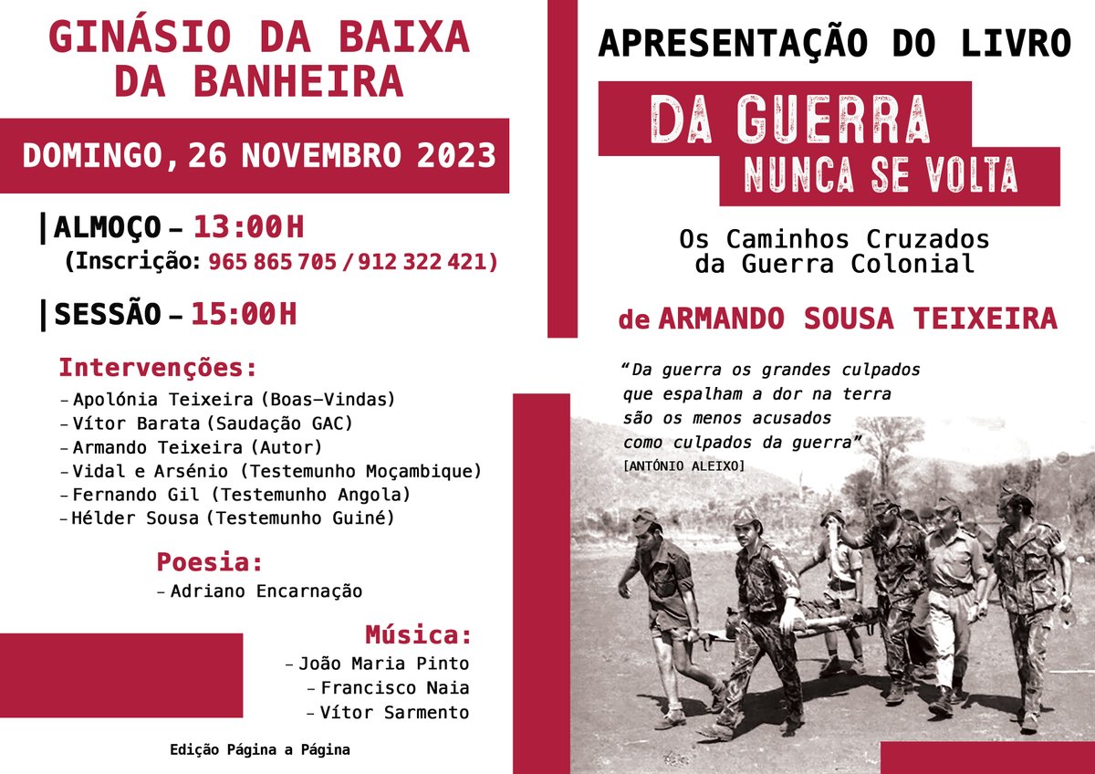 ROSTOS's tweet image. MOITA - No Ginásio Atlético Clube na Baixa da Banheira
Apresentação do livro “DA GUERRA NUNCA SE VOLTA” de Armando Sousa Teixeira
rostos.pt/inicio2.asp?cr…
#rostos #barreiro #moita #livros