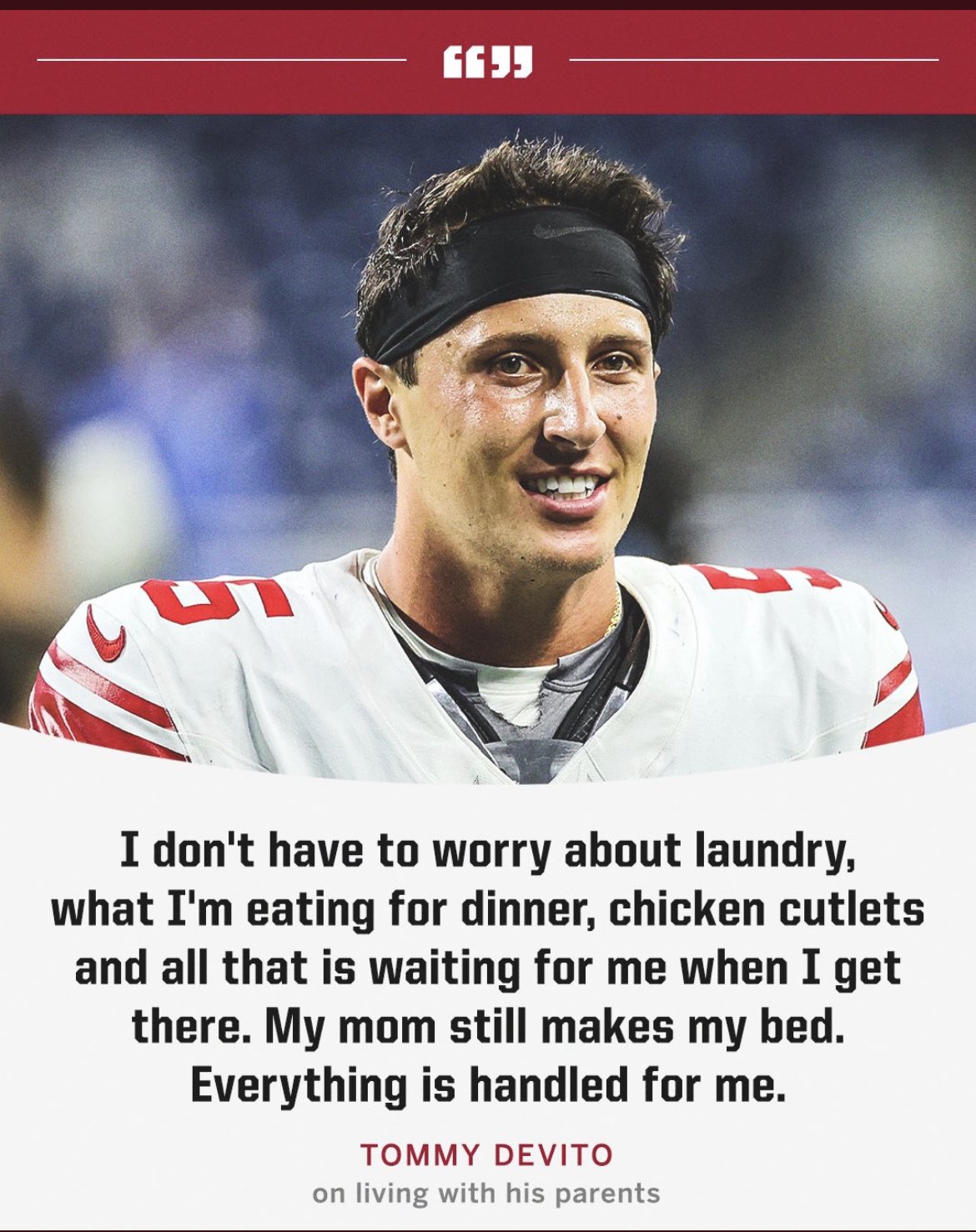 Giants QB Tommy DeVito Talks Living at Home with His Parents in