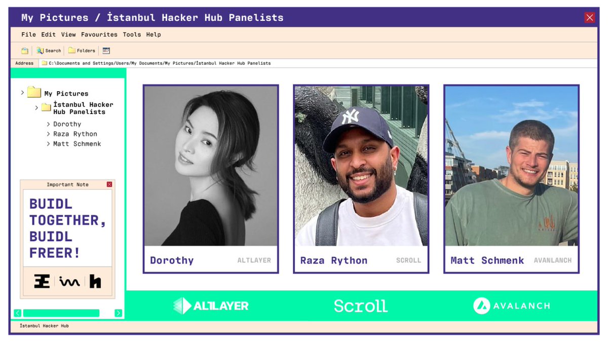 🌟 We are thrilled to present our distinguished panelists, <a href="/Dorothy_defi/">Dorothy</a>, <a href="/MattSchmenk/">Matt🔺🏔</a> and <a href="/razacodes/">Raza</a> 🎙️

They will delve into insightful discussions on topics such as L1, L2, scaling solutions, rollups, modular blockchain, and much more at the İstanbul Hacker Hub, starting at