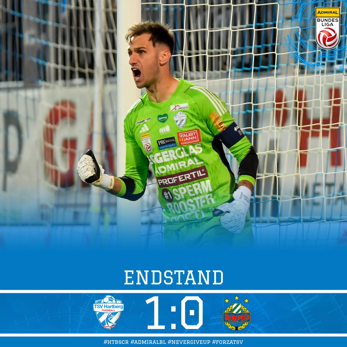 tsv_hartberg's tweet photo. JAWOHL - Wir gewinnen gegen den SK Rapid mit 1:0.

#htbscr #nevergiveup #forzatsv https://t.co/G2eR4eKg6h