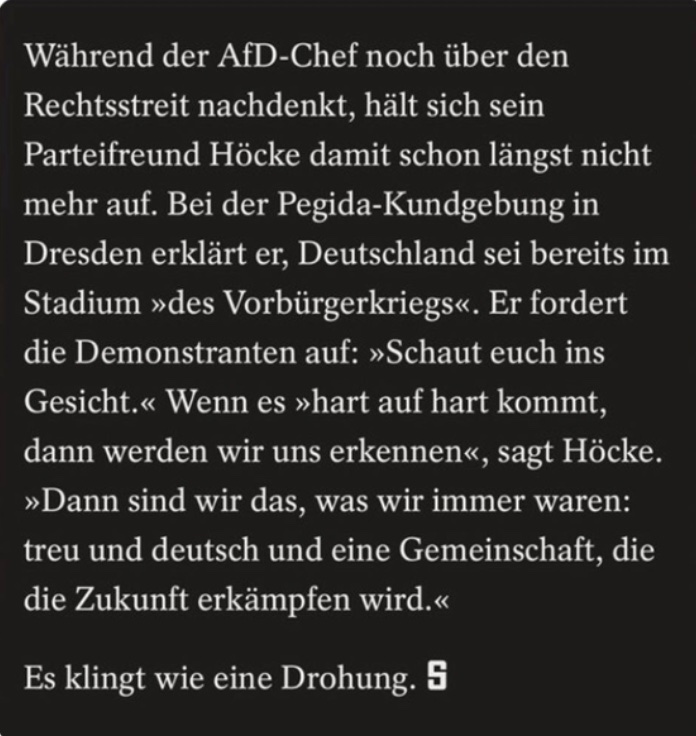 „Wenn es hart auf hart kommt, werden wir uns erkennen. Dann sind wir das, was wir immer waren: treu + deutsch + eine Gemeinschaft, die die Zukunft erkämpfen wird.“ 

überspitzt + vereinfacht ==>
sie formieren sich, während „die Linke“ sich gegenseitig in die Fresse haut.