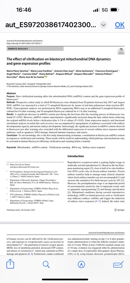 Muy interesante 💡cómo el blastocisto se adapta a 
la vitrificación y desvitrificación. 
➡️NEW paper ! 
#vitrification  #blastocyst #Investigar <a href="/IVIclinics/">IVIclinics</a>