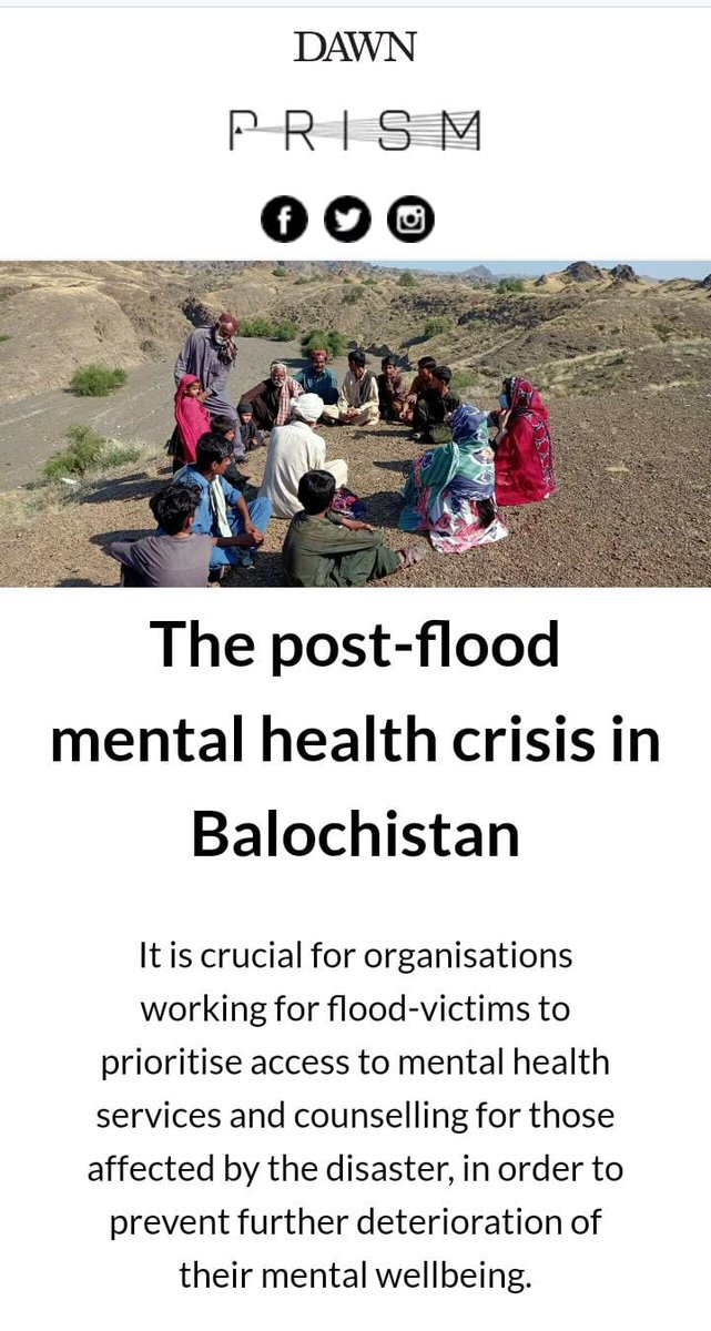 ImranaImdad's tweet image. #Thread
My recent work after 2022 flood
After 2022 flood, in this article for Dawn, I emphasized org aiding flood victims must prioritize mental health services & counseling to prevent worsening of mental well-being in areas affected by disasters. 1/6
dawn.com/news/1732645/t…