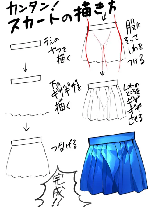 『簡単なセーラー服のスカートの描き方」
シンプルにしてあるので、細かいところは簡略化しているのでご了承を! 