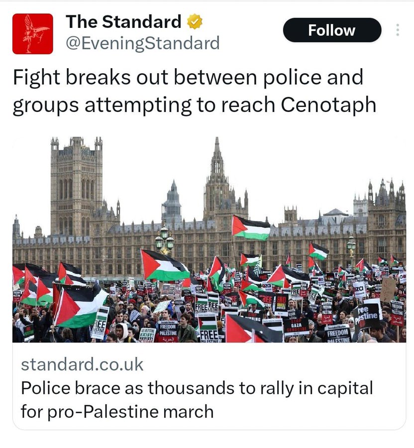 Look at this ****, The Standard should be sued. 

It was the Far Right fighting the Police, with not a Peace Protester or Palestine Flag in sight.  

RT They're are disgraceful and need to apologise.