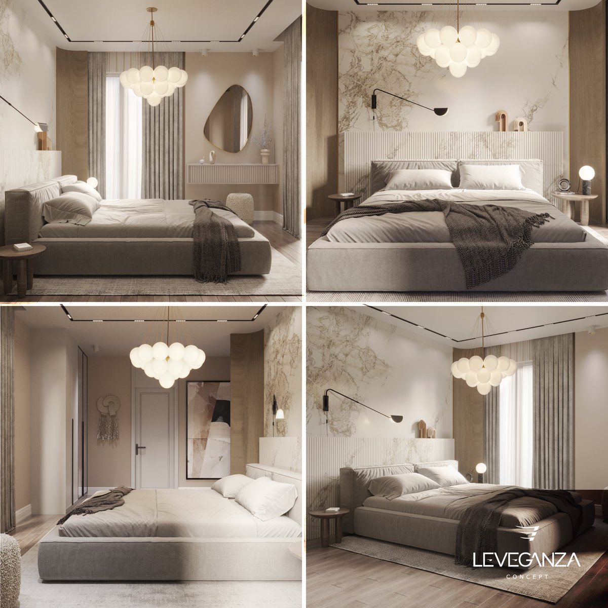 B Block Villa - Bedroom 1. Design 📍Istanbul, Arnavutköy Villas Project 🏡 • Designed By : @Leveganza Project Year : 2023 Location : Istanbul, Turkey 🇹🇷 • 𝐋𝐄𝐕𝐄𝐆𝐀𝐍𝐙𝐀.. you Dream and we Design ⚜️ • #Leveganza #concept #interiordesign #decor #design #interior #villa