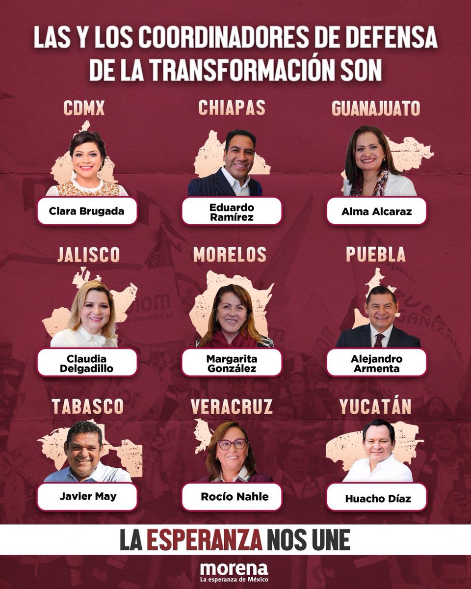 epigmenioibarra's tweet photo. En unidad y con organización, se realizó un proceso histórico en el que se escuchó al pueblo, quien decidió que las y los coordinadores de la defensa de la transformación en las 9 entidades federativas serán: https://t.co/NuXaW2Vvfj