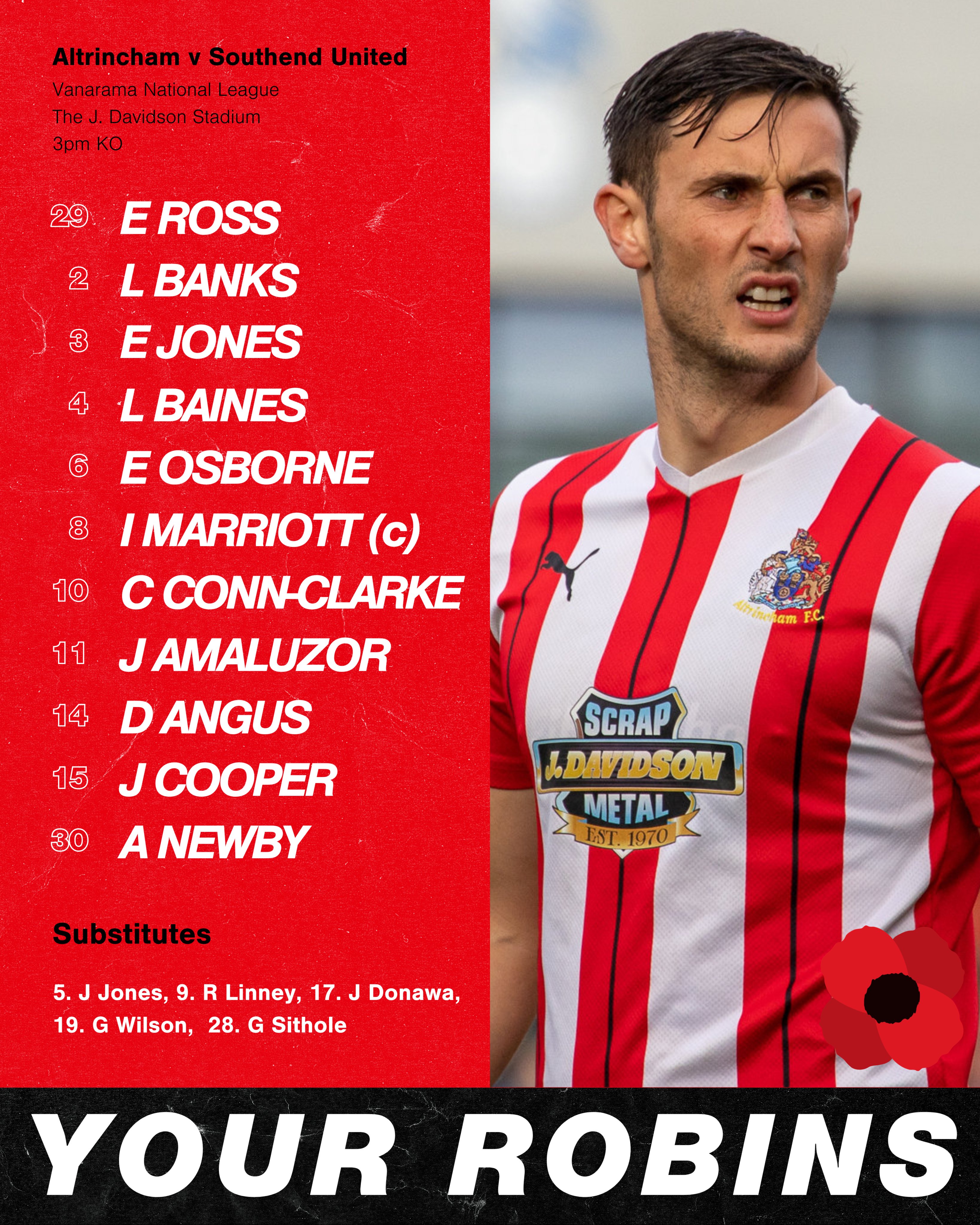 Altrincham FC on X: 📝 Here's how we are lining up for this afternoon's  game at The @JDavidsonScrap Stadium ⤵️ A return to the bench for  @ReganLinney1 and @George_Wilson10 after spells out