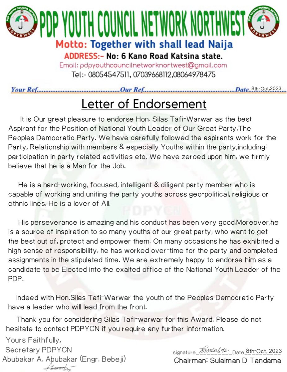 Gassol0001's tweet image. Breaking news....!

@silastafi got endorsed by one Of the most famous, Strong and Ever Hardworking @OfficialPDPNig Support Group In the North-West Geopolitical zone!

#PDPFirst
#IAmPDP