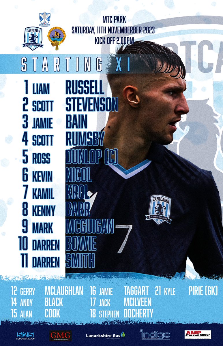 gartcairnfc's tweet image. STARTING XI

HERE'S our squad for today's @scottishjuniors  #cup #thirdround tie at home to @LargsThistleFC