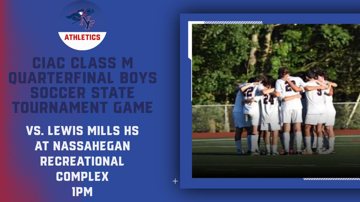 Good luck to our boys soccer team as they take on Lewis Mills in the Quarterfinals of the CIAC Class M State Tournament.

Tickets must be purchased via GoFan!