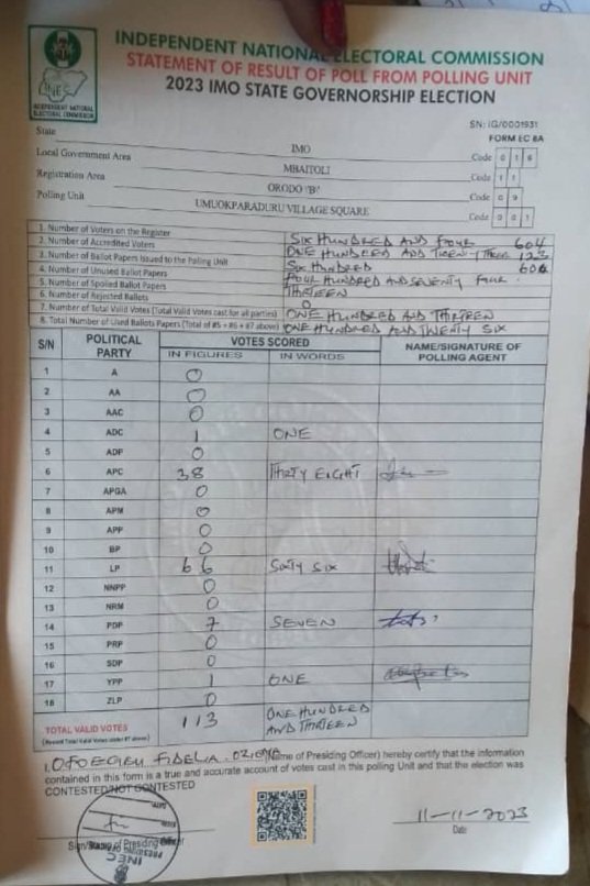 Kennedy4Aha's tweet photo. Without manipulations. @Hope_Uzodimma1 can not win an election in Imo State. My people voted @NgLabour https://t.co/acPk7YdBnv