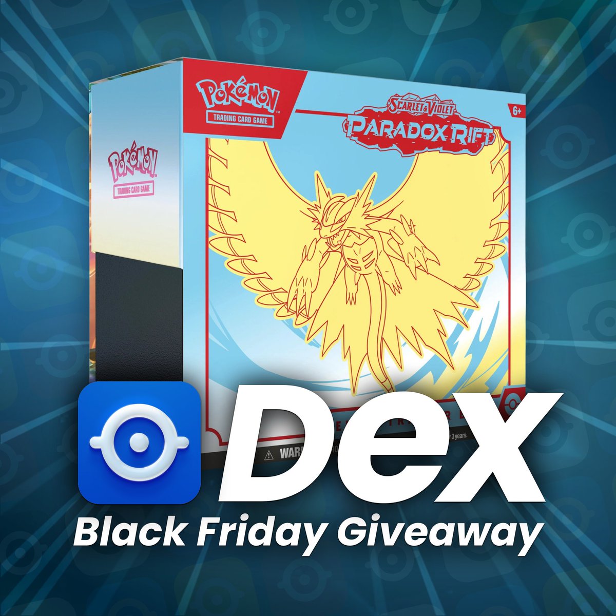 🎉 Black Friday is about to roar with a thrill that matches the might of Roaring Moon! Join Dex's giveaway for a chance to win a Paradox Rift Elite Trainer Box and elevate your Pokémon collection! 🌙

Here's what you need to do to enter the giveaway :
1️⃣ Follow us
2️⃣ Like &amp;