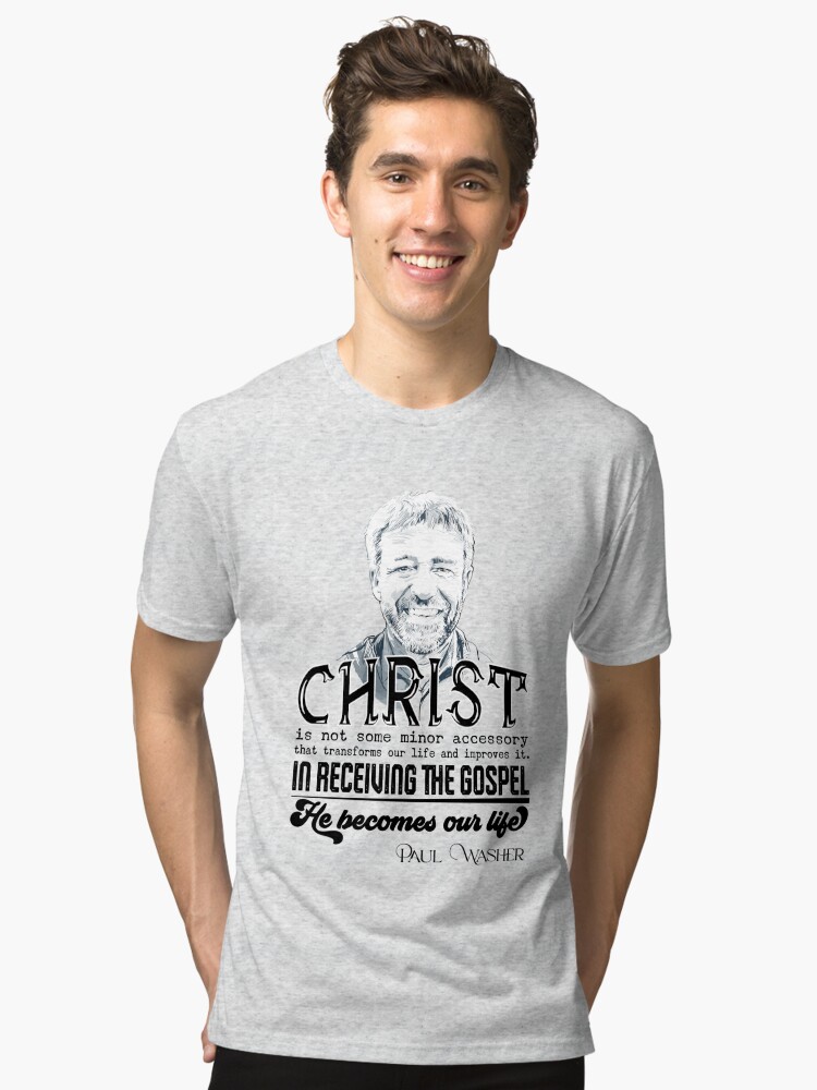 rdbl.co/49tfULl Christ is not some minor accessory that transforms our life and improves it. In receiving the Gospel, He becomes our life. -- Paul Washer -- #paulwasher #paulwasherquotes #reformed #reformedtheology #christian #christiantees #christiandesigner @redbubble