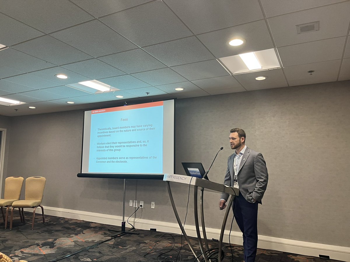 Great presentation by @jeff_diebold and @CodyTaylorrrr on the inefficiency of political appointees to state pension boards. #APPAM2023