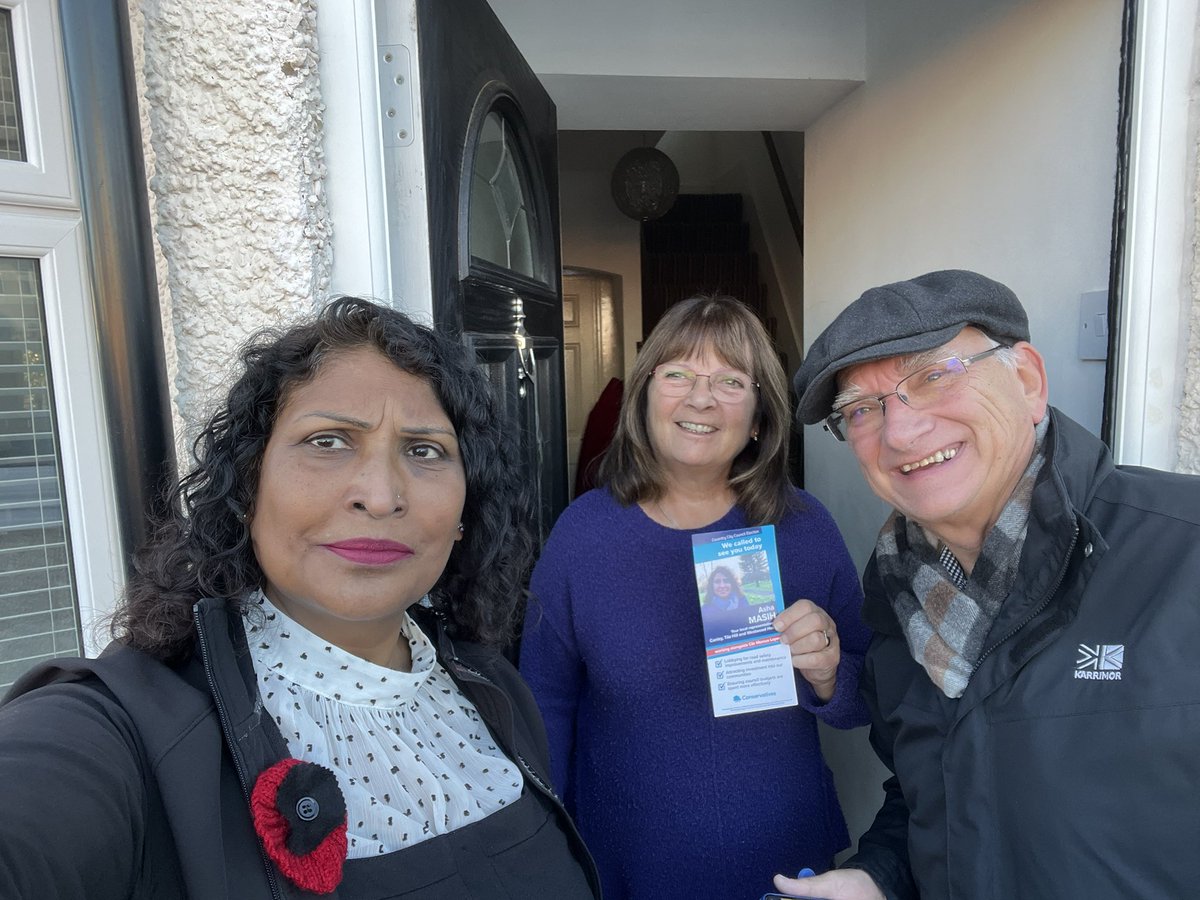 'Enjoyed a sunny Saturday morning on the campaign trail! Encountered positive vibes at the doorstep we paused at 11 am to honor our fallen heroes with a moment of silence. 🕊️ #CampaignTrail #RememberingHeroes' Also supported the local business. @CVConservatives @CWODiversity