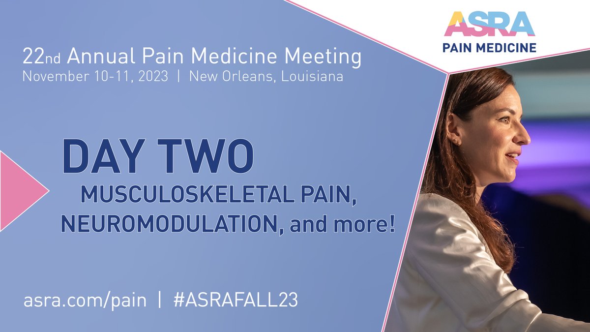 ASRA_Society's tweet image. It&apos;s Day 2 of #ASRAFALL23! We&apos;ve got a lot in store, including:

🏃‍♂️Optimizing Human Performance
⚡️Neuromodulation Symposium 
🏆 Bonica Award Lecture by @DJuliusSF 
➡ and much more! 

Get ready for another day of learning in #NOLA!