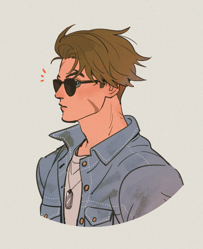 1boy male focus solo sunglasses scar brown hair jacket  illustration images