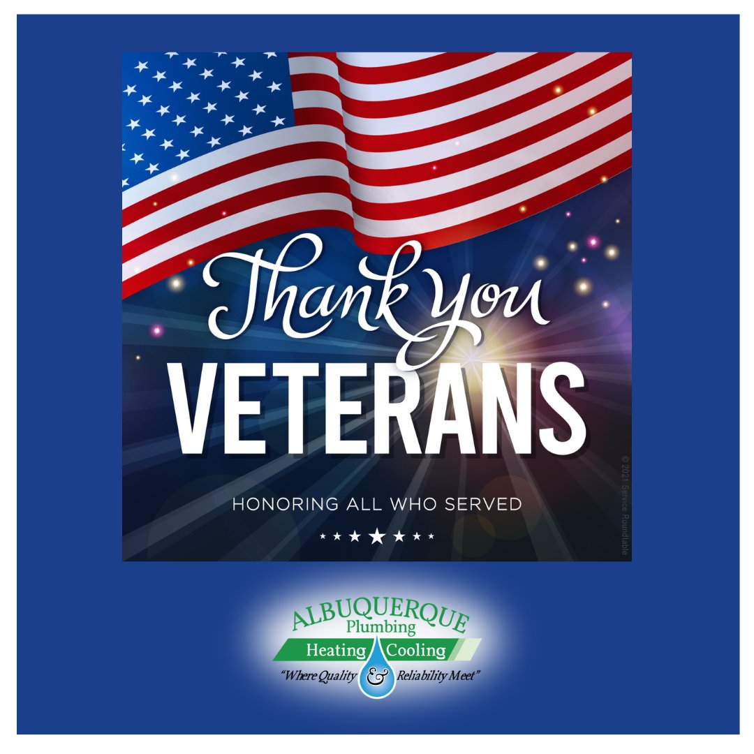 Today and every day, we at Albuquerque Plumbing Heating & Cooling are grateful to our military service personnel and the families who support them. ❤️🤍💙#veteransday #abqplumbing #veteransupport #veteranownedbusiness #supportourveterans