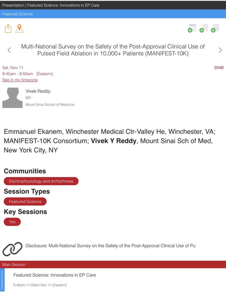 Our study, MANIFEST-17K, will be presented this morning at #AHA23 as a Featured Science Abstract! Assessed the safety of post approval PFA with a pentaspline catheter in treating >17, 000 pts with AF. Stay tuned for the results. #MANIFEST-17kConsortium @VivekReddyMD @AHAScience