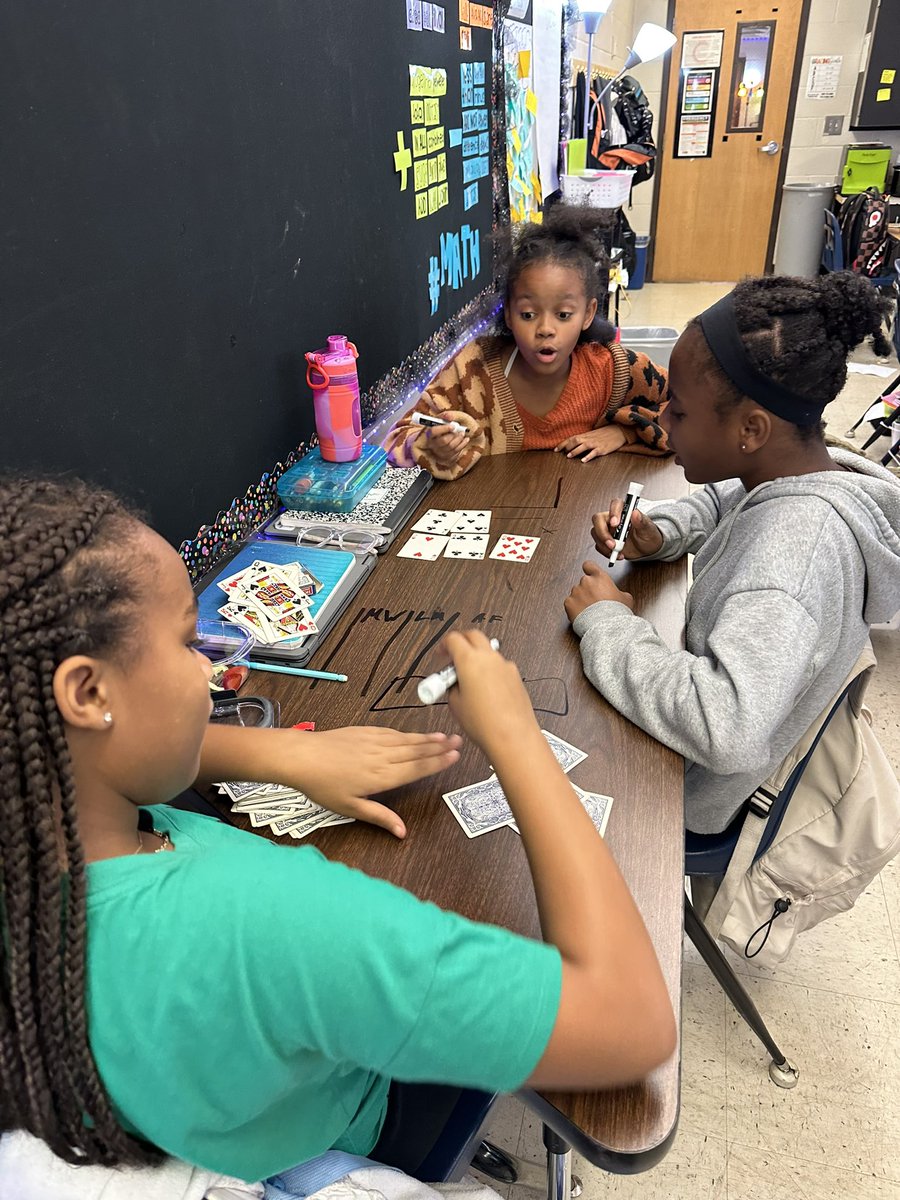 J68Janis's tweet photo. Math Game with cards! Multiply with the digits you are dealt, the greatest product wins a point! 
@NESBraves https://t.co/hcgt9czslO