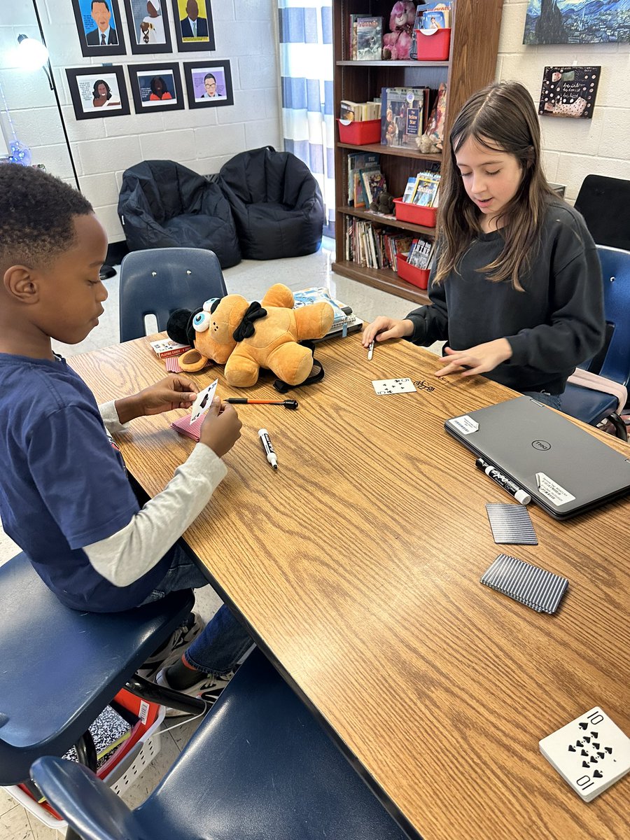 J68Janis's tweet photo. Math Game with cards! Multiply with the digits you are dealt, the greatest product wins a point! 
@NESBraves https://t.co/hcgt9czslO