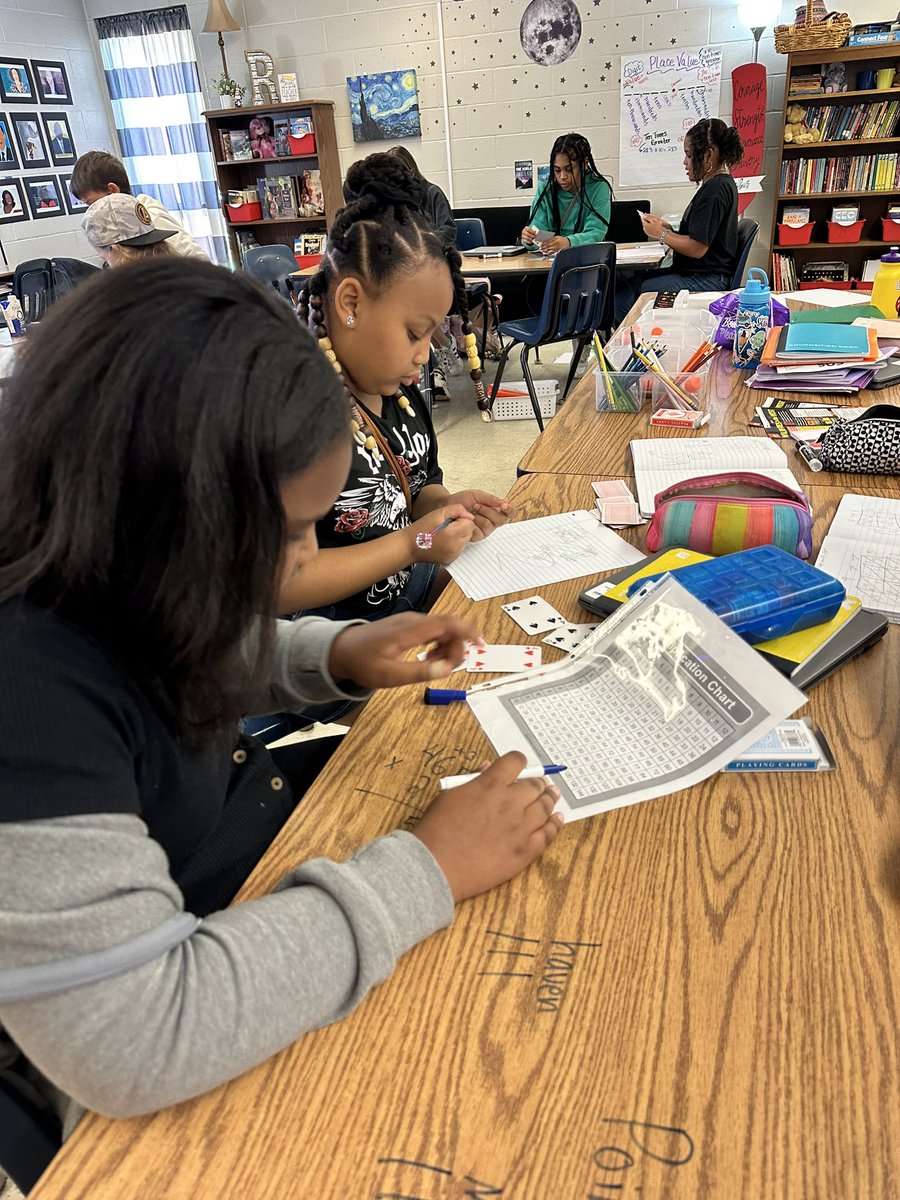 J68Janis's tweet photo. Math Game with cards! Multiply with the digits you are dealt, the greatest product wins a point! 
@NESBraves https://t.co/hcgt9czslO