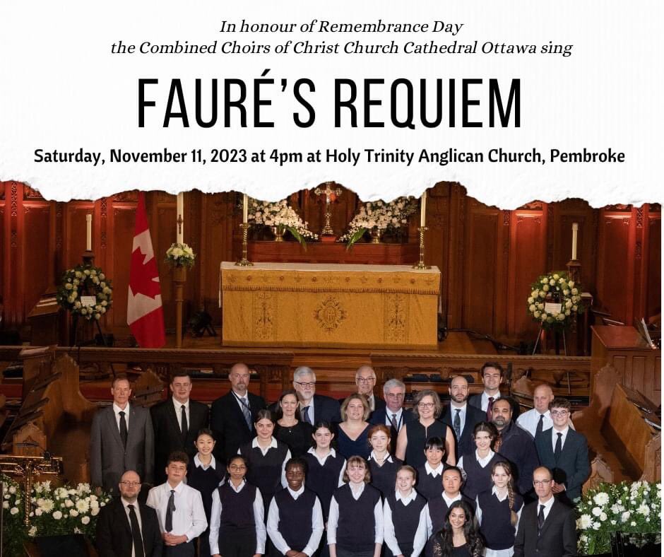 Parish of the Valley (@valleyanglicans) on Twitter photo Please join us at Holy Trinity Pembroke this afternoon at 4pm for this special #RemembranceDay Requiem for All Souls featuring the Combined Choirs of Christ Church Cathedral Ottawa singing Faure's Requiem.
We will remember them.
<a href="/OttawaAnglican/">Diocese of Ottawa</a> @CCCOttawaChoirs <a href="/ottawacathedral/">cathedral@ottawa.anglican.ca</a> Please join us at Holy Trinity Pembroke this afternoon at 4pm for this special #RemembranceDay Requiem for All Souls featuring the Combined Choirs of Christ Church Cathedral Ottawa singing Faure's Requiem.
We will remember them.
<a href="/OttawaAnglican/">Diocese of Ottawa</a> @CCCOttawaChoirs <a href="/ottawacathedral/">cathedral@ottawa.anglican.ca</a>