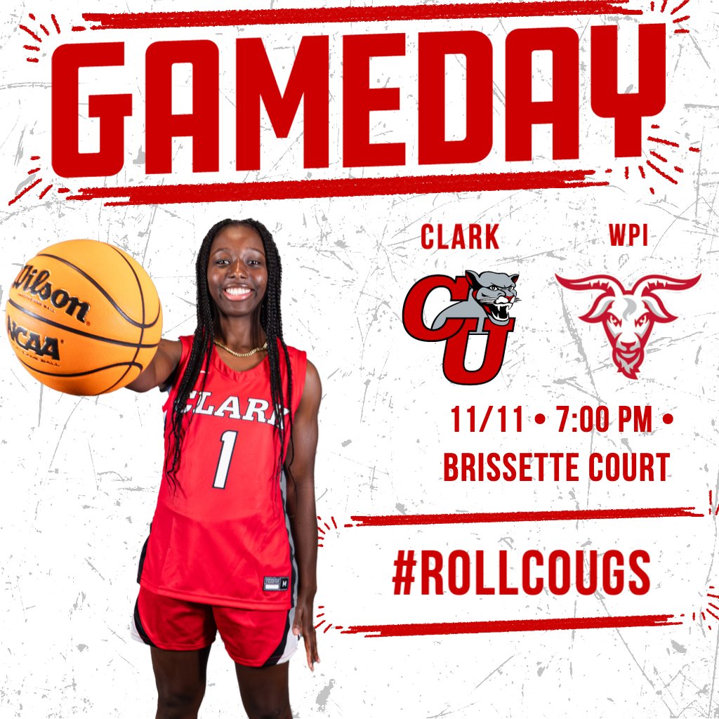ClarkAthletics's tweet photo. It's GAMEDAY!! Women's basketball will compete in the finals of the Worcester City Tournament against WPI!

⏰ 7:00 p.m.
📍 Brissette Court
📹 https://t.co/L7V5WggfX6
📊 https://t.co/LEg6aROiXq

#RollCougs https://t.co/XlRWtlEPS9