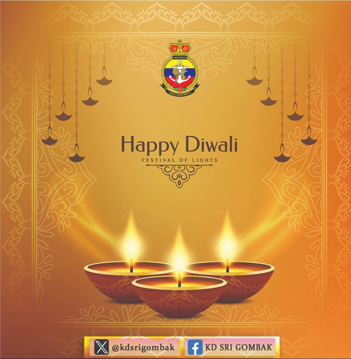 Happy Deepavali!! 🪔🪔🪔 Salam Diwali kepada Warga KDSG dan Keluarga the Navy People yang beragama Hindu dan berbangsa India. Ikhlas daripada, Pegawai Memerintah dan seluruh warga KD SRI GOMBAK.