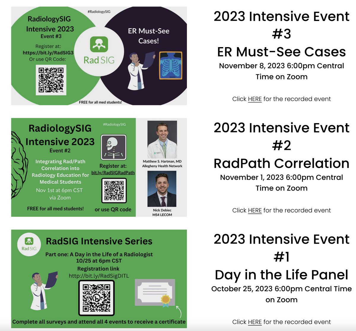 🚨Recordings of our prior 2023 Intensive events are now all available via our website at: radiologysig.com/events Please make sure to add your name and email address, as well as complete the brief survey for credit for our certificate! #RadiologySIG #radiology #futureradres