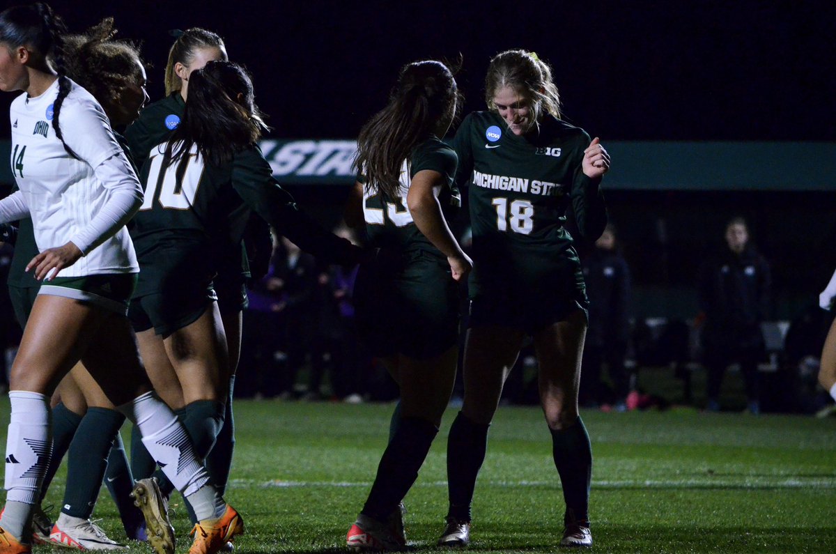 SSR_MSU's tweet photo. .@MSU_wsoccer knocked off Ohio, 3-0, in the first round of the NCAA Women's Soccer Tournament. The Spartans' win marked their fourth NCAA Tournament overall win and have now advanced to the Second Round in back-to-back seasons for the first time in program history. https://t.co/QcsY54zy3J