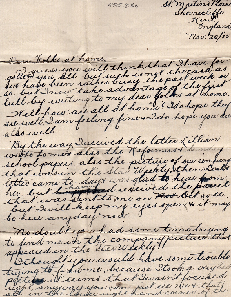 #Museum30 Day 11 – Handwriting. This handwritten letter comes from the Garrow Collection, a series of letters written by an Oshawa resident from the trenches of the First World War. He was killed in action less than one year after enlisting.  …rsfromthetrenches.files.wordpress.com