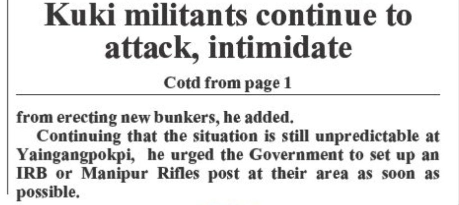 Still, #KukiMilitants under SoO &amp; their #KukiZo supporters don't stop attacking innocent #Meitei villagers. People of #Manipur have been suffering for more than 6 months now. Abrogate SoO with #KukiMilitants <a href="/NBirenSingh/">N. Biren Singh</a> save the farmers of Manipur