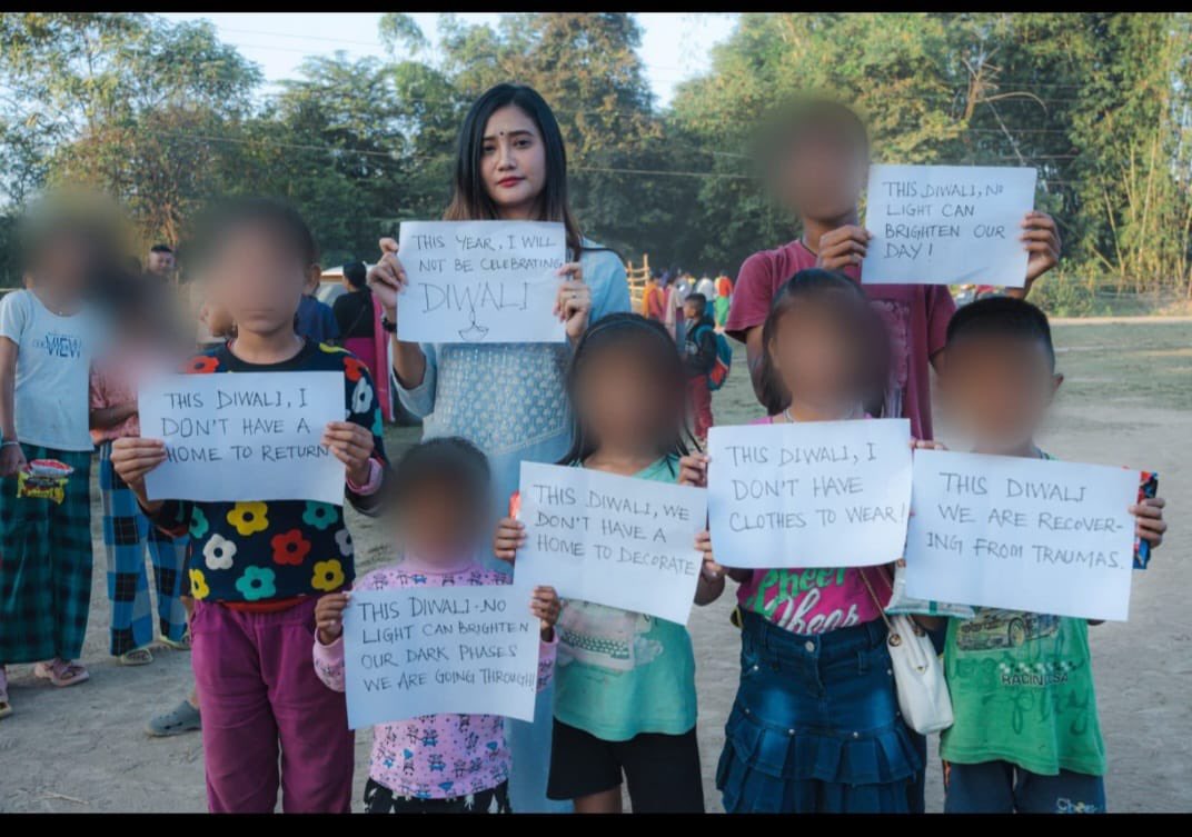 LaishramSoma's tweet photo. Diwali's embrace in Manipur weakened by silent suffering-homes lost, dreams dispersed 💔

#NoHomeNoDiwali #Diwali2023 #ThissManipur #ManipurFightsBack from #KukiAtrocities #KukiChinZoNarcoTerrorists https://t.co/dRwJDkAVVF