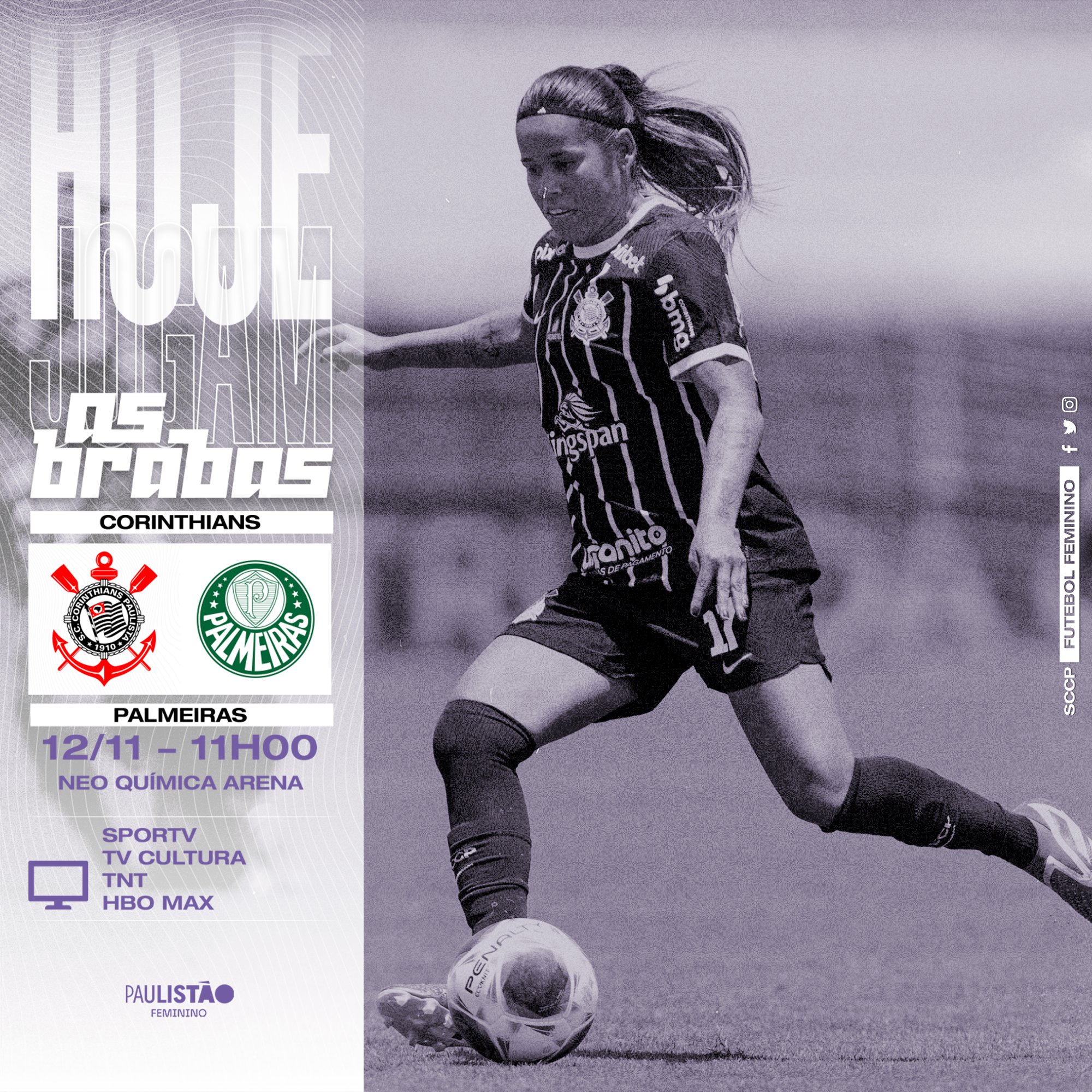 Corinthians - Futebol Feminino - HOJE É DIA DE CORINTHIANS FEMININO E DE  CLÁSSICO! Domingão decisivo, Fiel! Hoje, às 20h, no Allianz Parque, o  Corinthians enfrenta o Palmeiras pela primeira partida semifinal