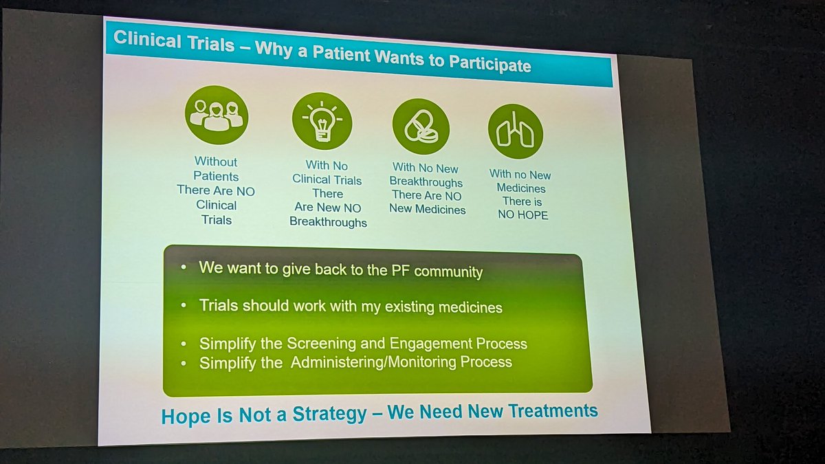 hope is not a strategy. With no new medicine there is no hope. Clinical trials important says pulmonary fibrosis patient advocate at <a href="/PFFORG/">Pulmonary Fibrosis Foundation</a> national summit.
