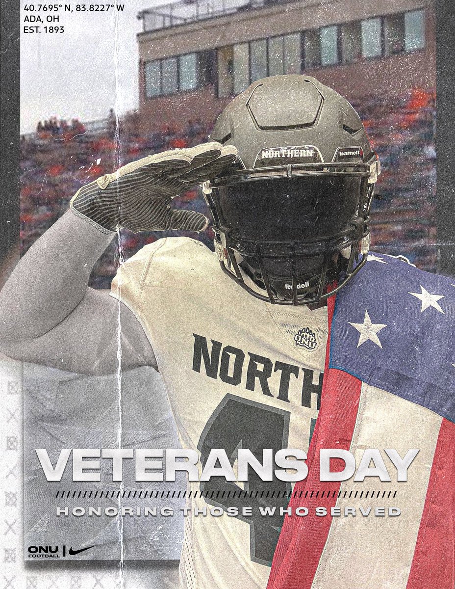 Happy Veterans Day to all of the brave men and women who serve our great country! Your dedication, leadership and sacrifice is truly appreciated! #FreedomIsntFree #VeteransDay @OhioNorthernFB @ONUsports @coachDeanPaul @GScheutzow @sammiecoates11 @griffin_andre @RyanLou1234