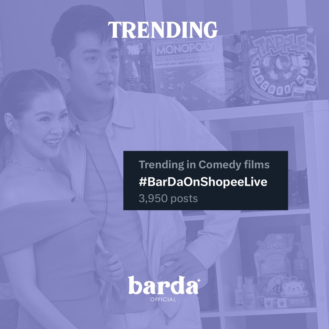 [TRENDING 🔥]

Thank you for joining us in our Twitter Party, Investors!

Barbie and David really have a knack for Comedy, right? 

#BarDaOnShopeeLive