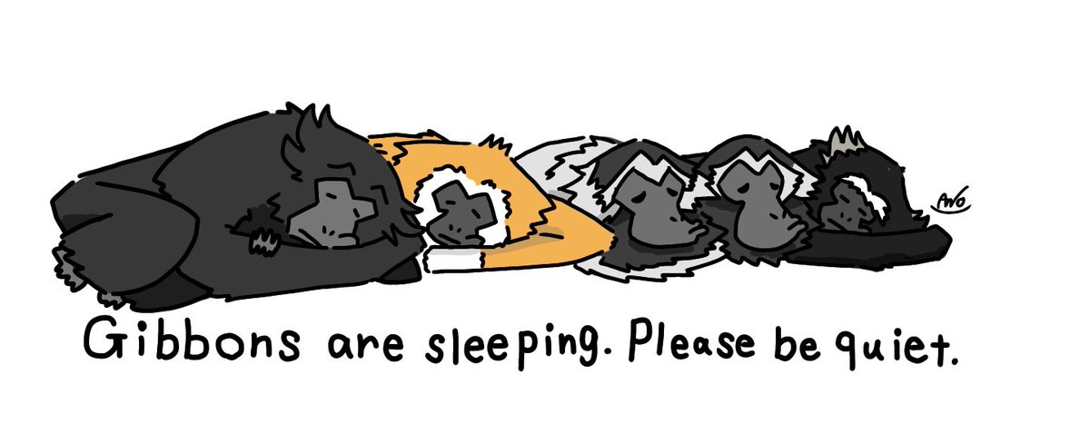 昨日の続きで『おやすみギボンず』に色を入れました！

何だかんだで #テナガザル をよく描いてるなー、もしかしたらテナガザルが好きなのかもしれない。

いずれBASEさんへ行ってもらうと思われます！