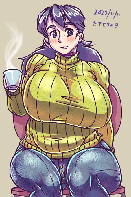 #たてセタの日 なのでオリ熟女キャラ「東雲牧江」で一枚。一時間くらいでバシバシっと描いて何とか間に合った! 