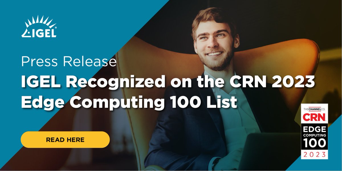 #IGEL is proud to be recognized on the 2023 <a href="/CRN/">CRN</a> Edge Computing 100 list for providing channel partners with the technology to secure computing at the edge. <a href="/TheChannelCo/">The Channel Company</a> #edgecomputing bit.ly/3ud0H0P
