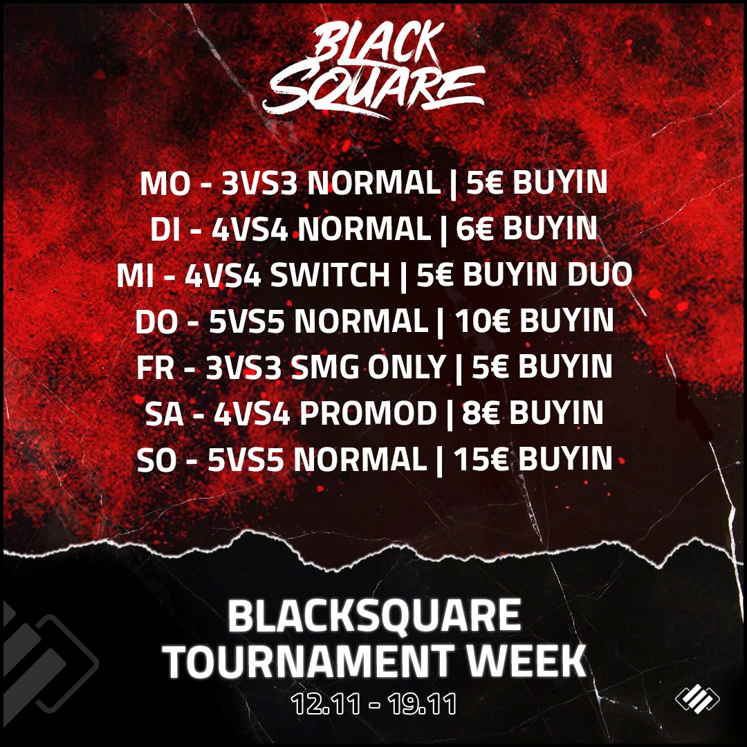 BlackSquareGG's tweet image. ⬛️ BlackSquare Tournament Week ⬛️

Alle Infos zu unserer Tournament Week, die Morgen durch unseren Opening Cup eröffnet wird, könnt ihr ab jetzt den beigefügten Bildern entnehmen.

Whats App Gruppe: chat.whatsapp.com/JT4Me9UNcTh4ir…
